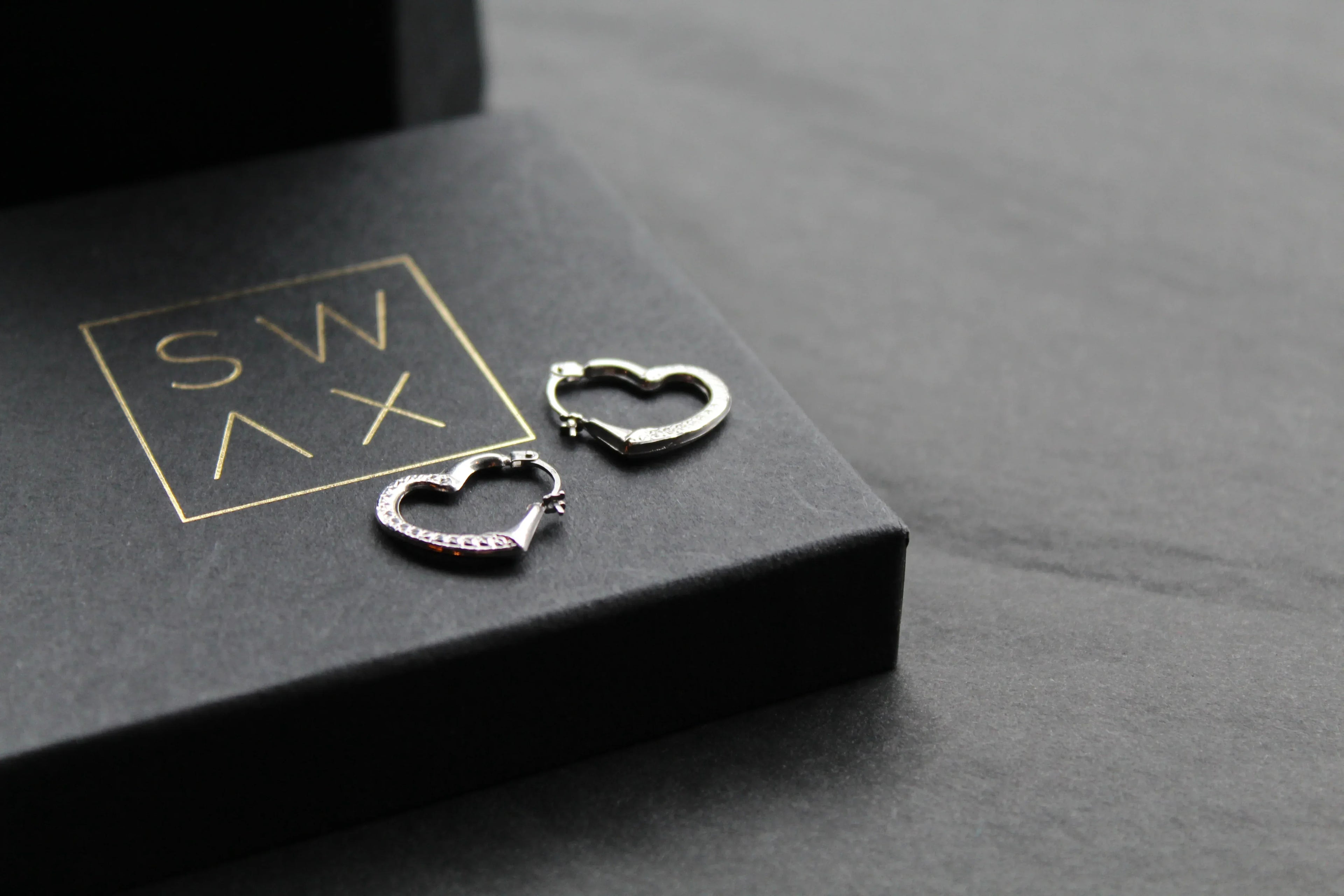9ct White Gold Heart Hoops - Swax Jewellery Barmouth