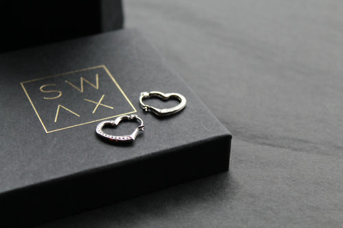 9ct White Gold Heart Hoops - Swax Jewellery Barmouth