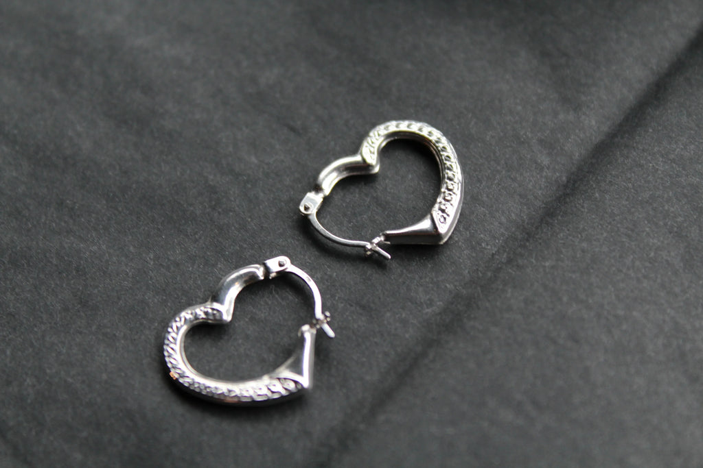 9ct White Gold Heart Hoops - Swax Jewellery Barmouth