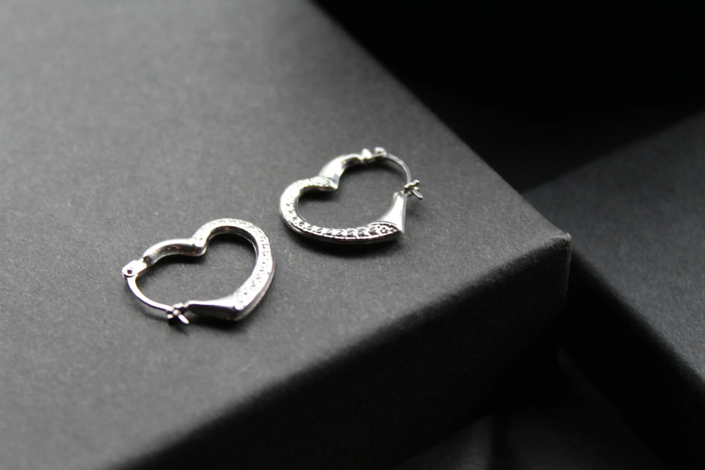 9ct White Gold Heart Hoops - Swax Jewellery Barmouth