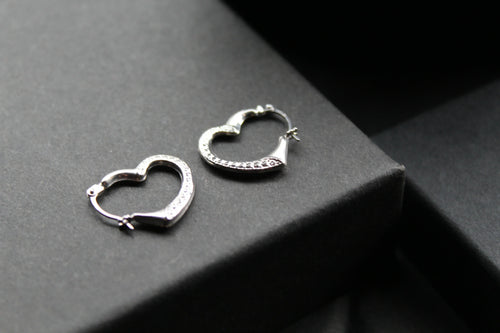 9ct White Gold Heart Hoops - Swax Jewellery Barmouth