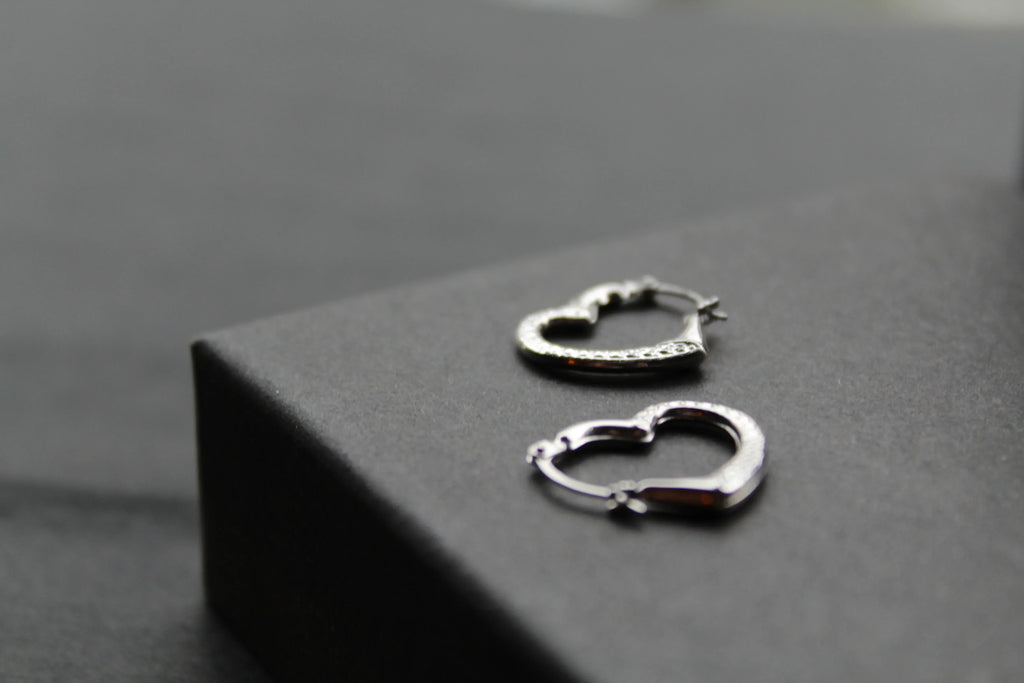 9ct White Gold Heart Hoops - Swax Jewellery Barmouth
