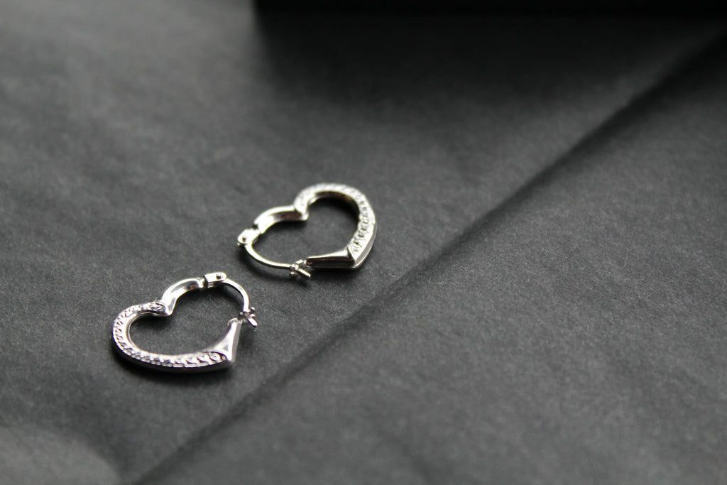 9ct White Gold Heart Hoops - Swax Jewellery Barmouth