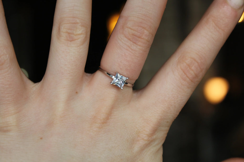 9ct White Gold Princess Cut CZ Ring - Swax Jewellery Barmouth