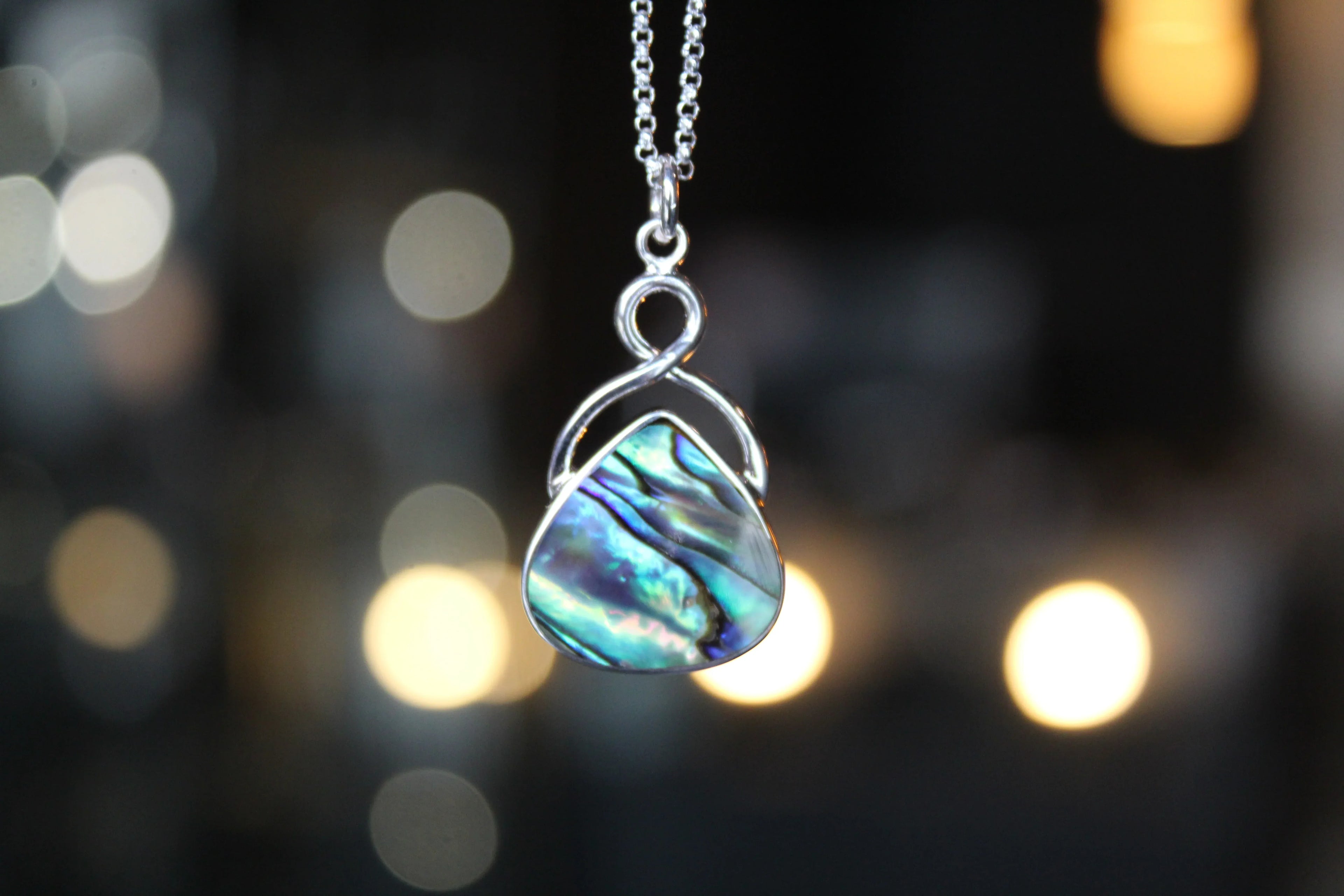 Abalone Shell & Sterling Silver Knot Topped Necklace - Swax Jewellery Barmouth