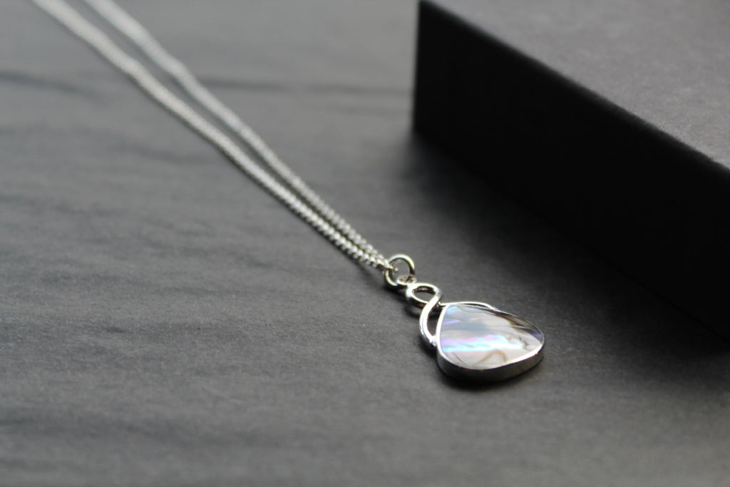 Abalone Shell & Sterling Silver Knot Topped Necklace - Swax Jewellery Barmouth