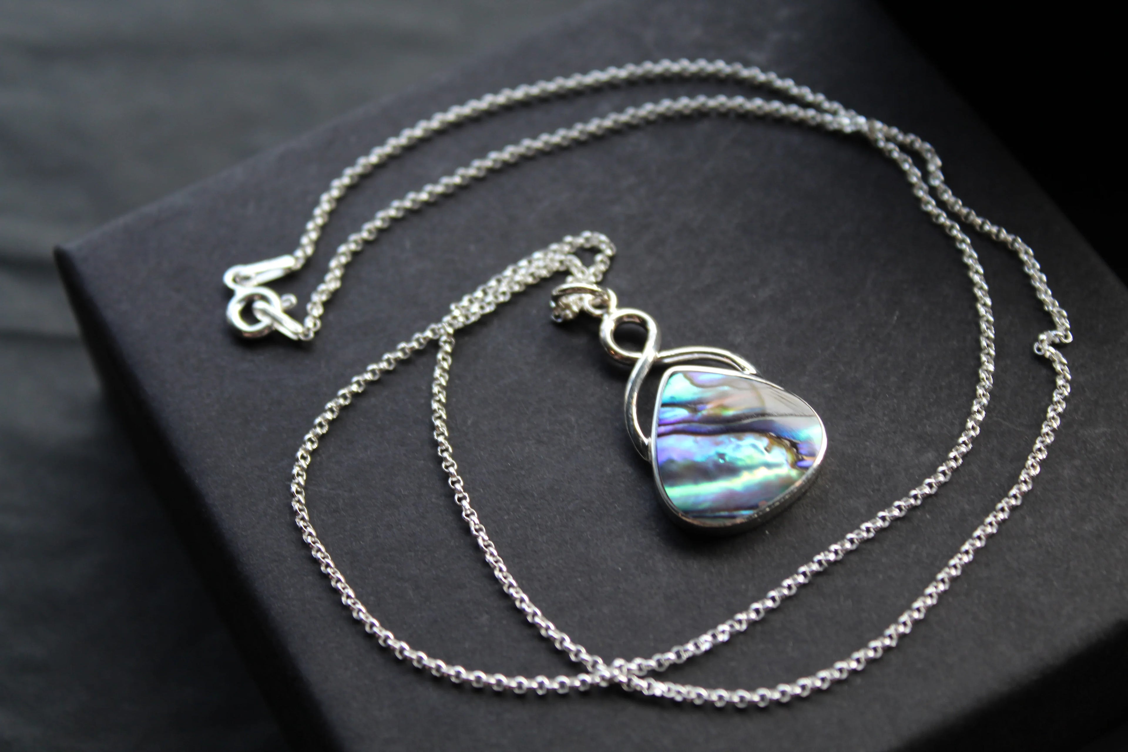 Abalone Shell & Sterling Silver Knot Topped Necklace - Swax Jewellery Barmouth