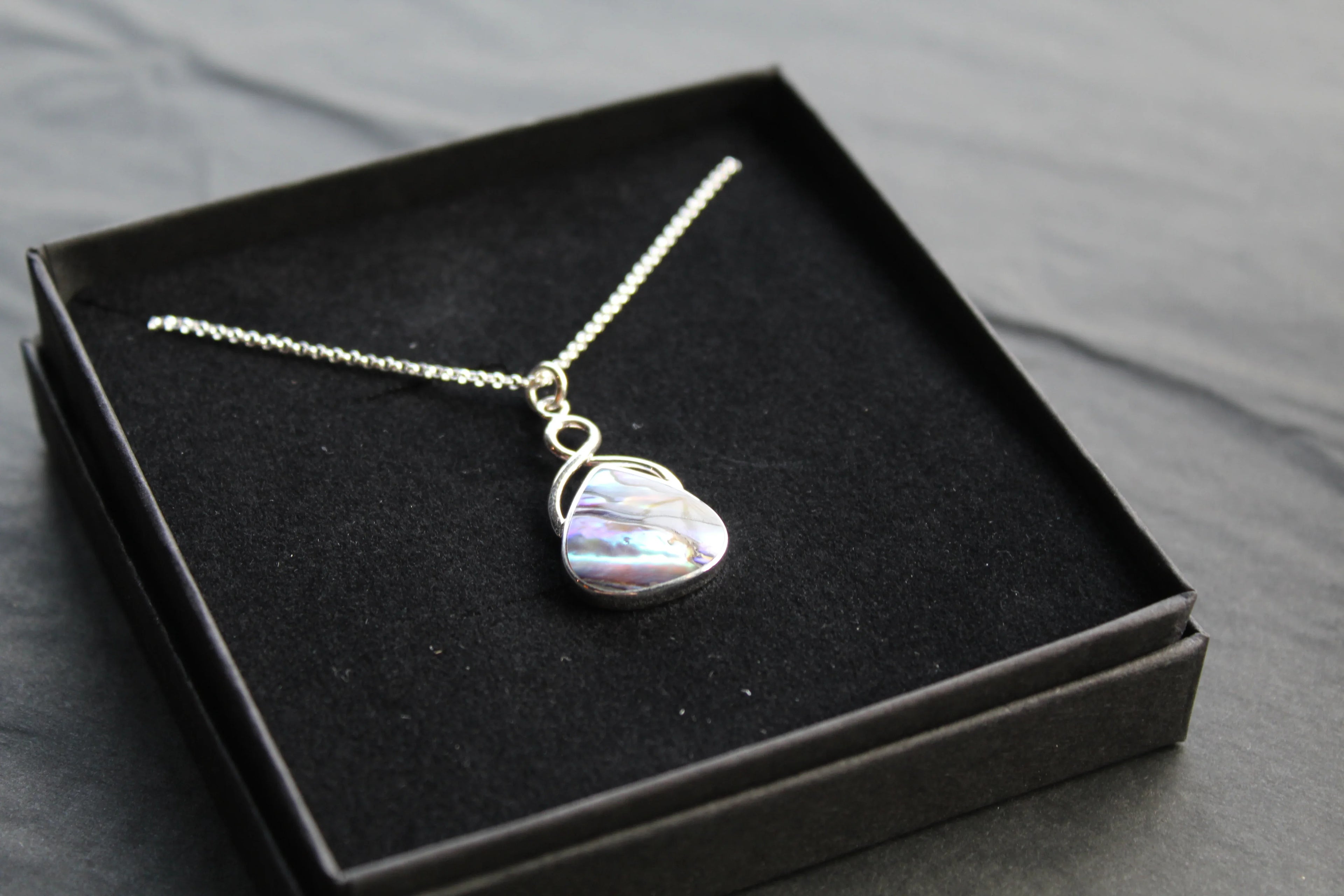 Abalone Shell & Sterling Silver Knot Topped Necklace - Swax Jewellery Barmouth