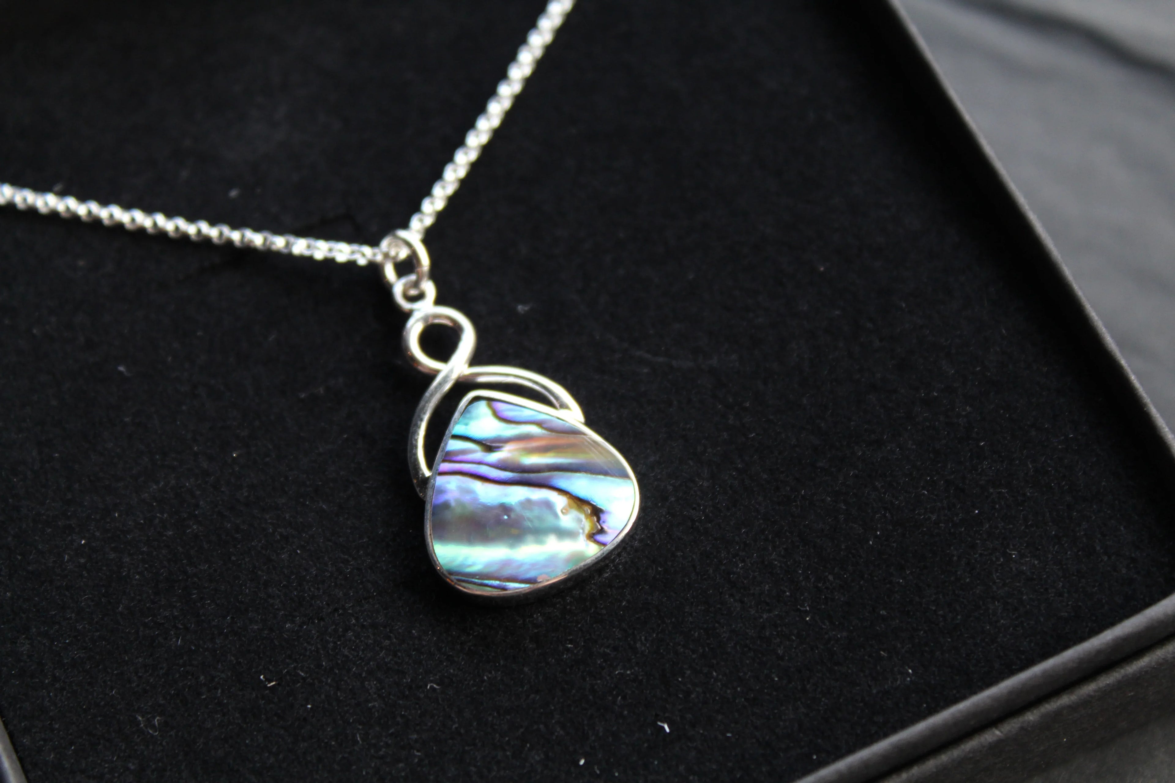 Abalone Shell & Sterling Silver Knot Topped Necklace - Swax Jewellery Barmouth