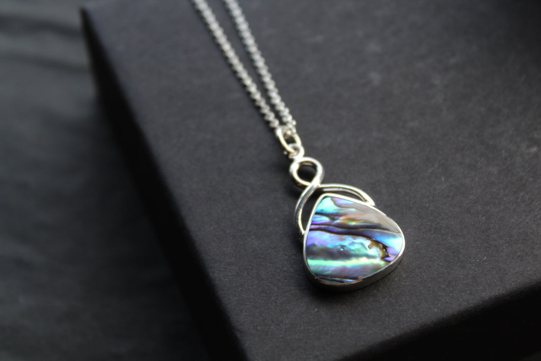 Abalone Shell & Sterling Silver Knot Topped Necklace