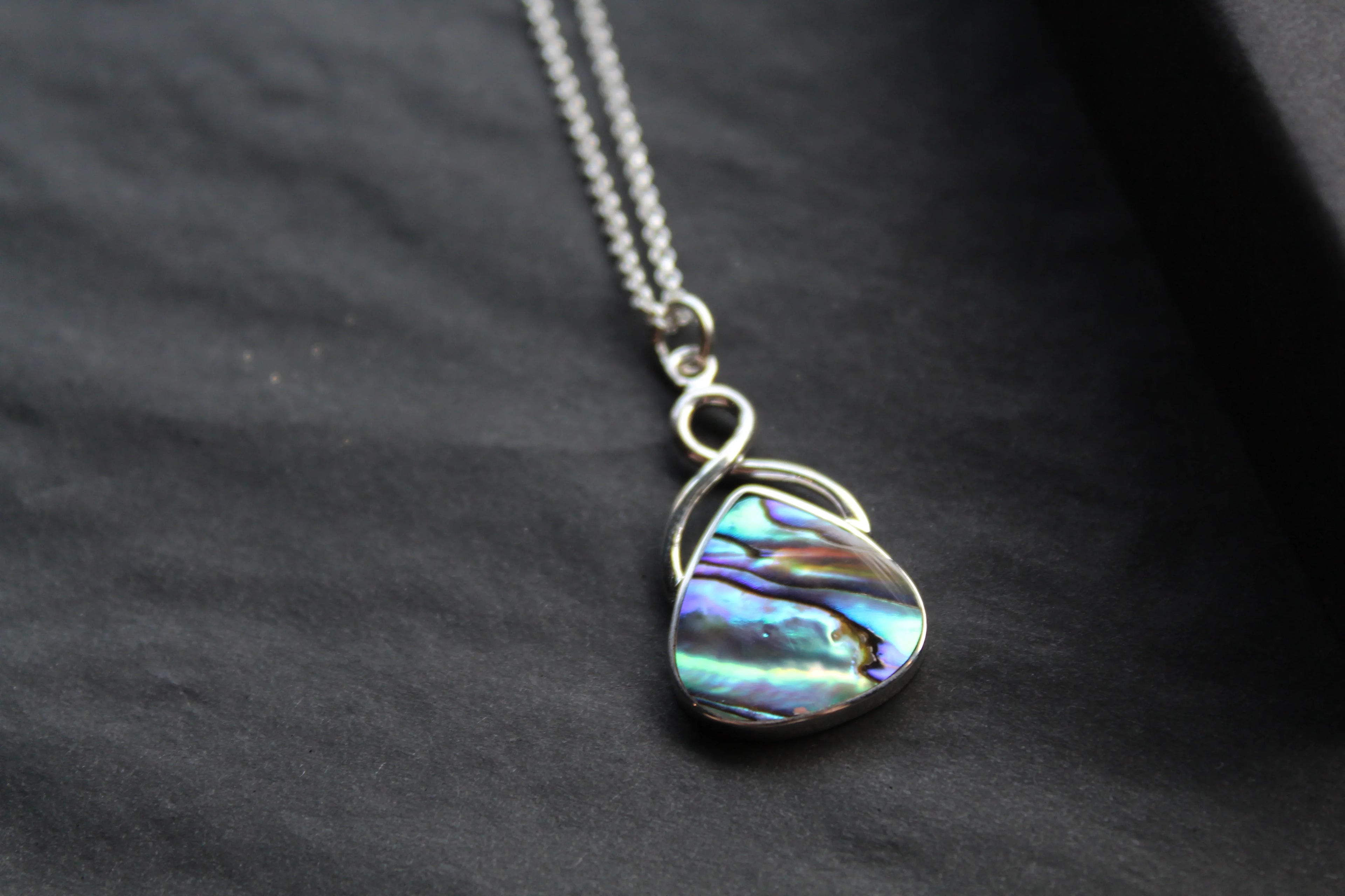 Abalone Shell & Sterling Silver Knot Topped Necklace - Swax Jewellery Barmouth