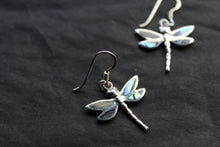 Load image into Gallery viewer, Abalone Shell &amp; Sterling Silver Pointed Dragonfly Earrings
