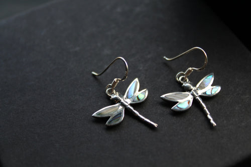 Abalone Shell & Sterling Silver Pointed Dragonfly Earrings - Swax Jewellery Barmouth
