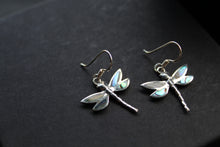 Load image into Gallery viewer, Abalone Shell &amp; Sterling Silver Pointed Dragonfly Earrings

