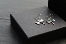 Load image into Gallery viewer, Abalone Shell &amp; Sterling Silver Pointed Dragonfly Earrings
