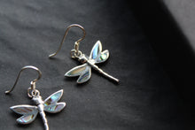 Load image into Gallery viewer, Abalone Shell &amp; Sterling Silver Pointed Dragonfly Earrings
