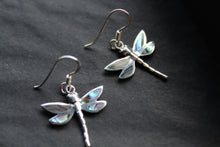 Load image into Gallery viewer, Abalone Shell &amp; Sterling Silver Pointed Dragonfly Earrings
