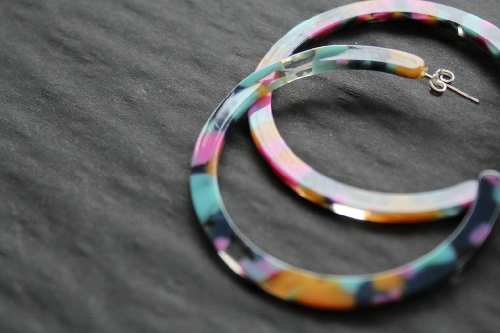 Acrylic Circle Hoop Stud Statement Earrings - Swax Jewellery Barmouth
