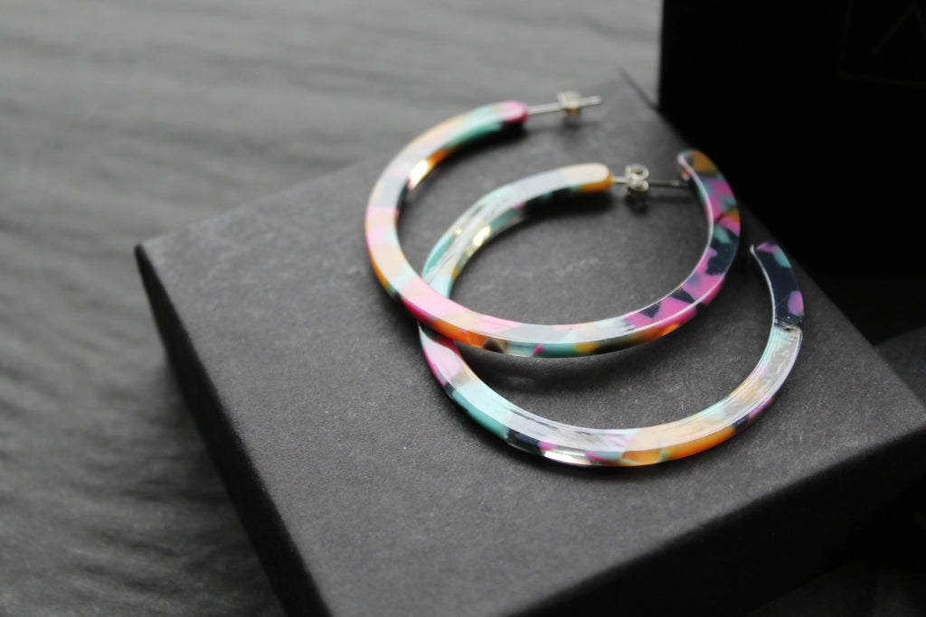 Acrylic Circle Hoop Stud Statement Earrings - Swax Jewellery Barmouth