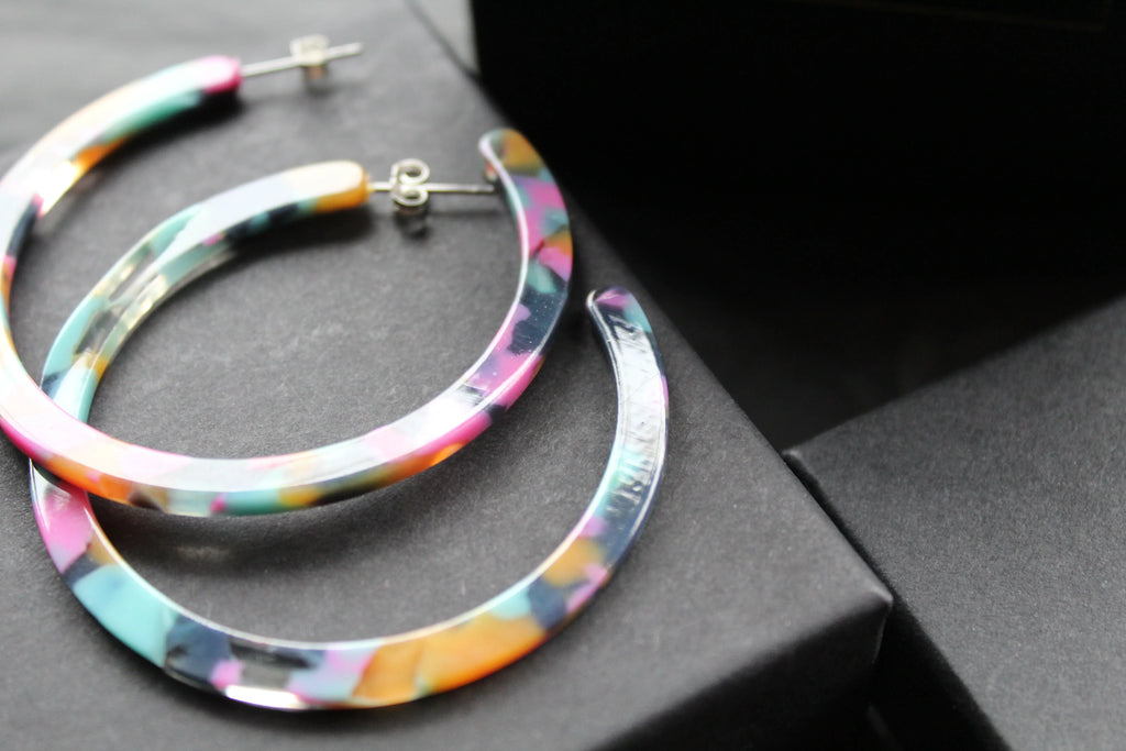 Acrylic Circle Hoop Stud Statement Earrings - Swax Jewellery Barmouth