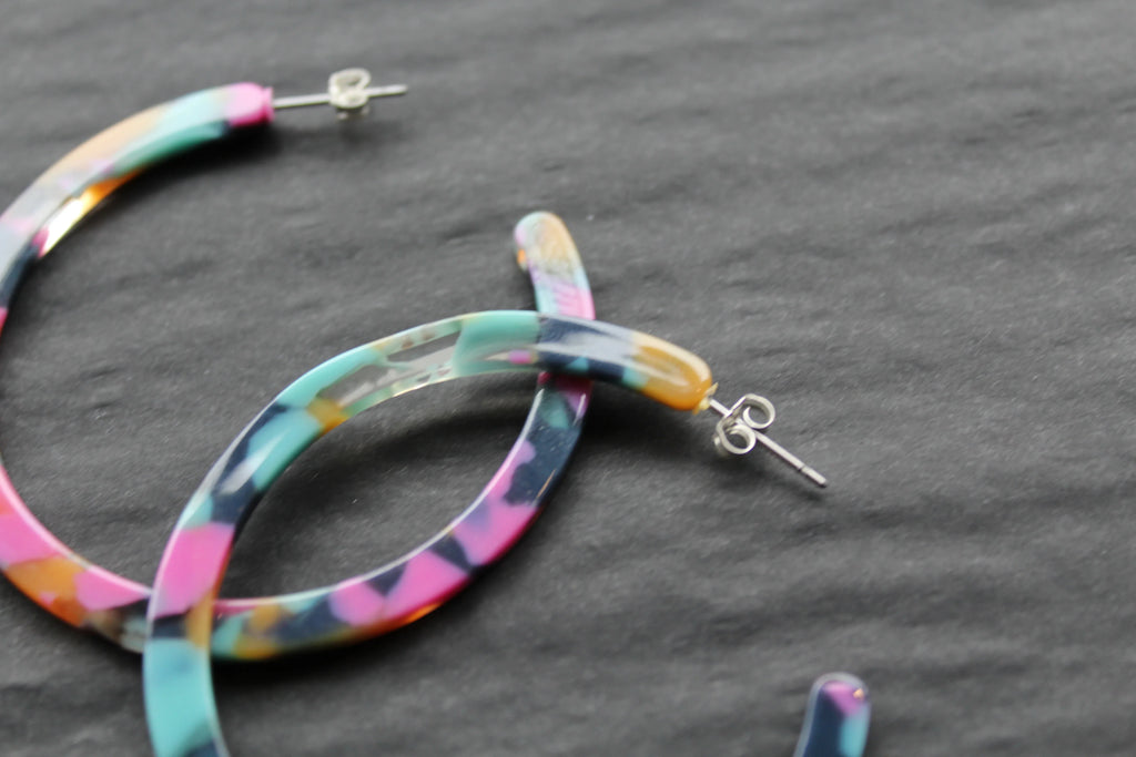 Acrylic Circle Hoop Stud Statement Earrings - Swax Jewellery Barmouth
