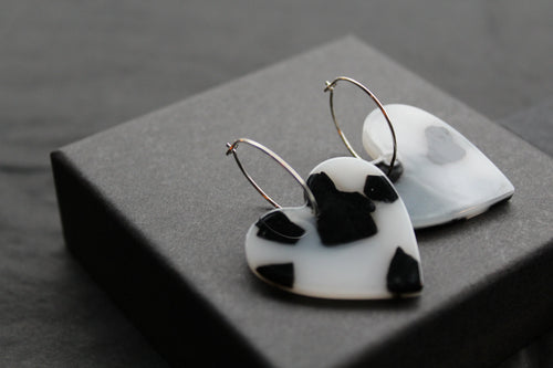 Acrylic Heart Hoops Black and White - Swax Jewellery Barmouth