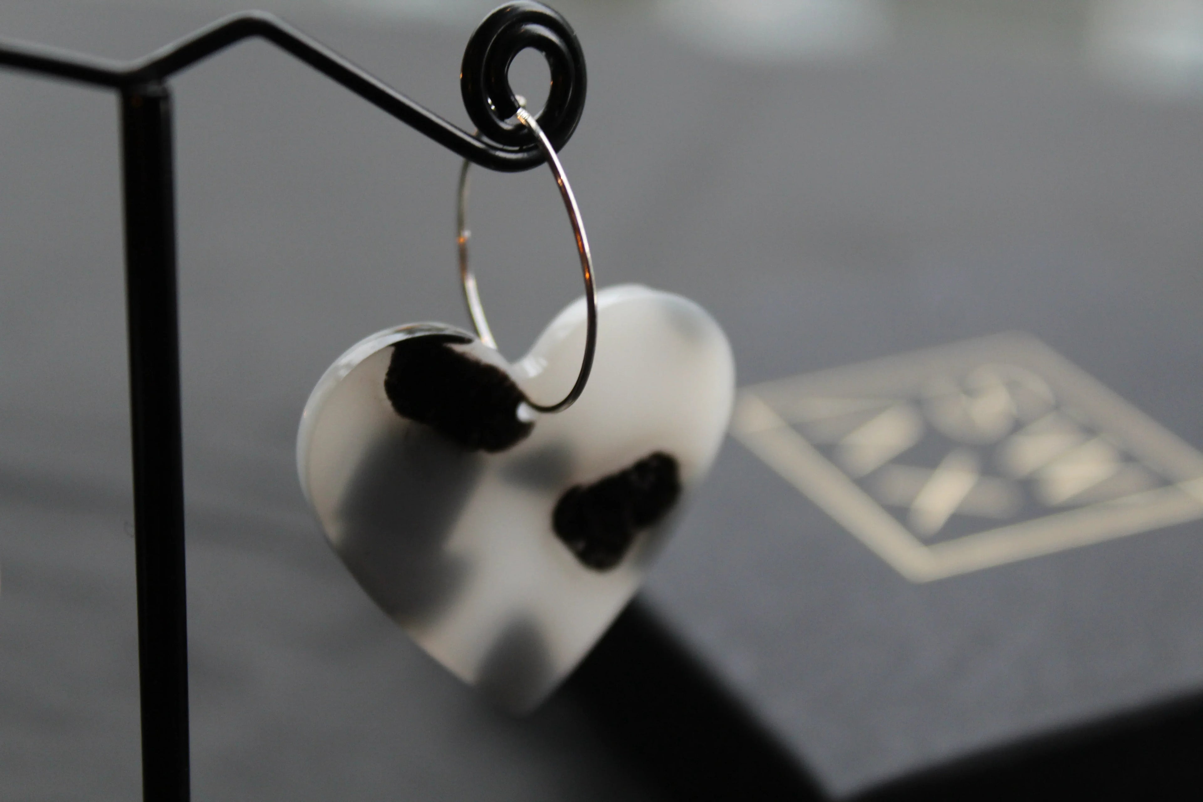 Acrylic Heart Hoops Black and White - Swax Jewellery Barmouth