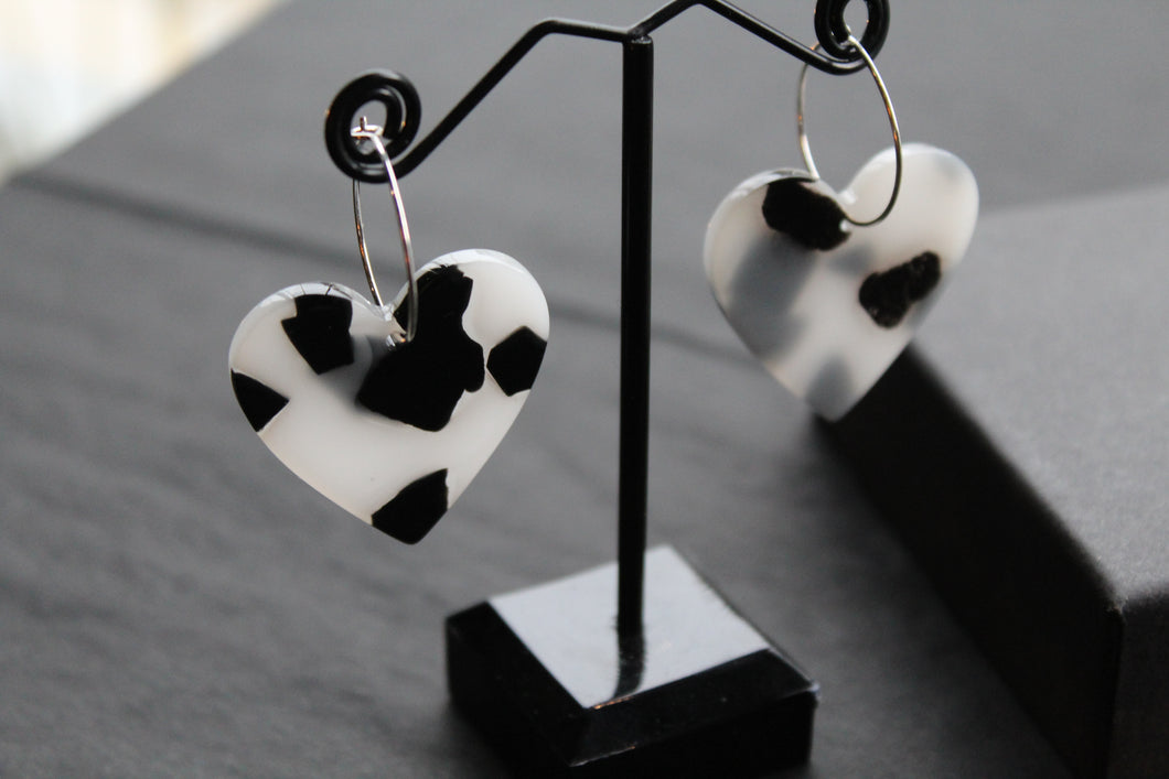 Acrylic Heart Hoops Black and White