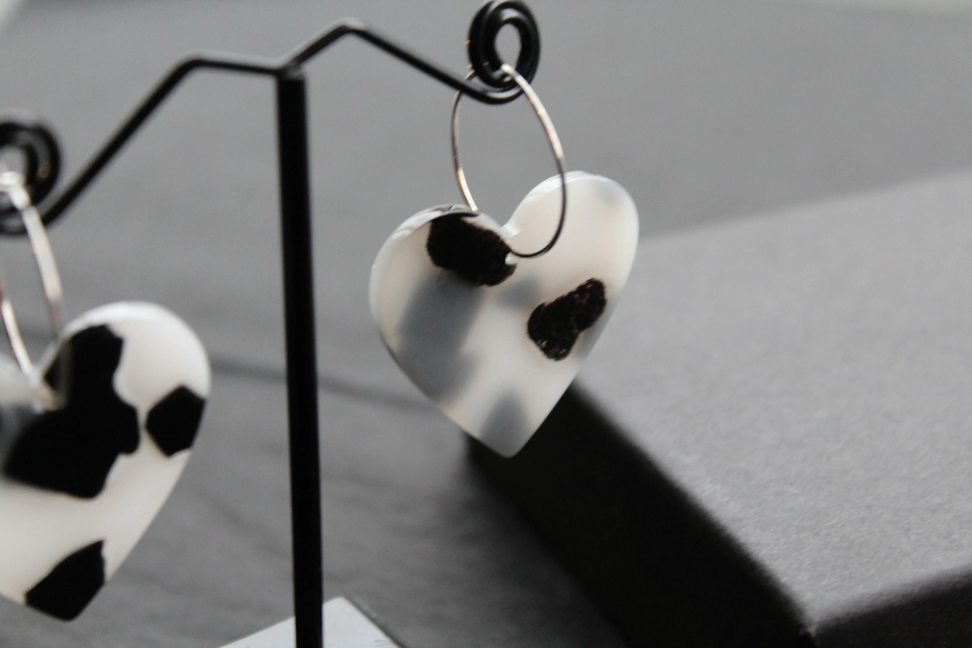 Acrylic Heart Hoops Black and White - Swax Jewellery Barmouth
