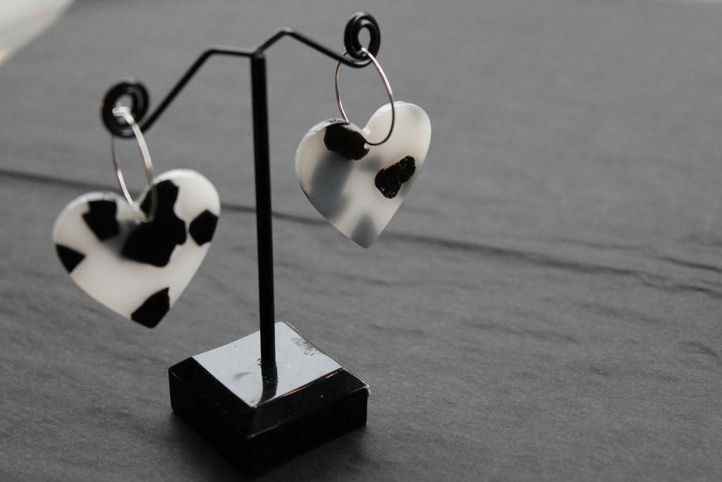 Acrylic Heart Hoops Black and White - Swax Jewellery Barmouth