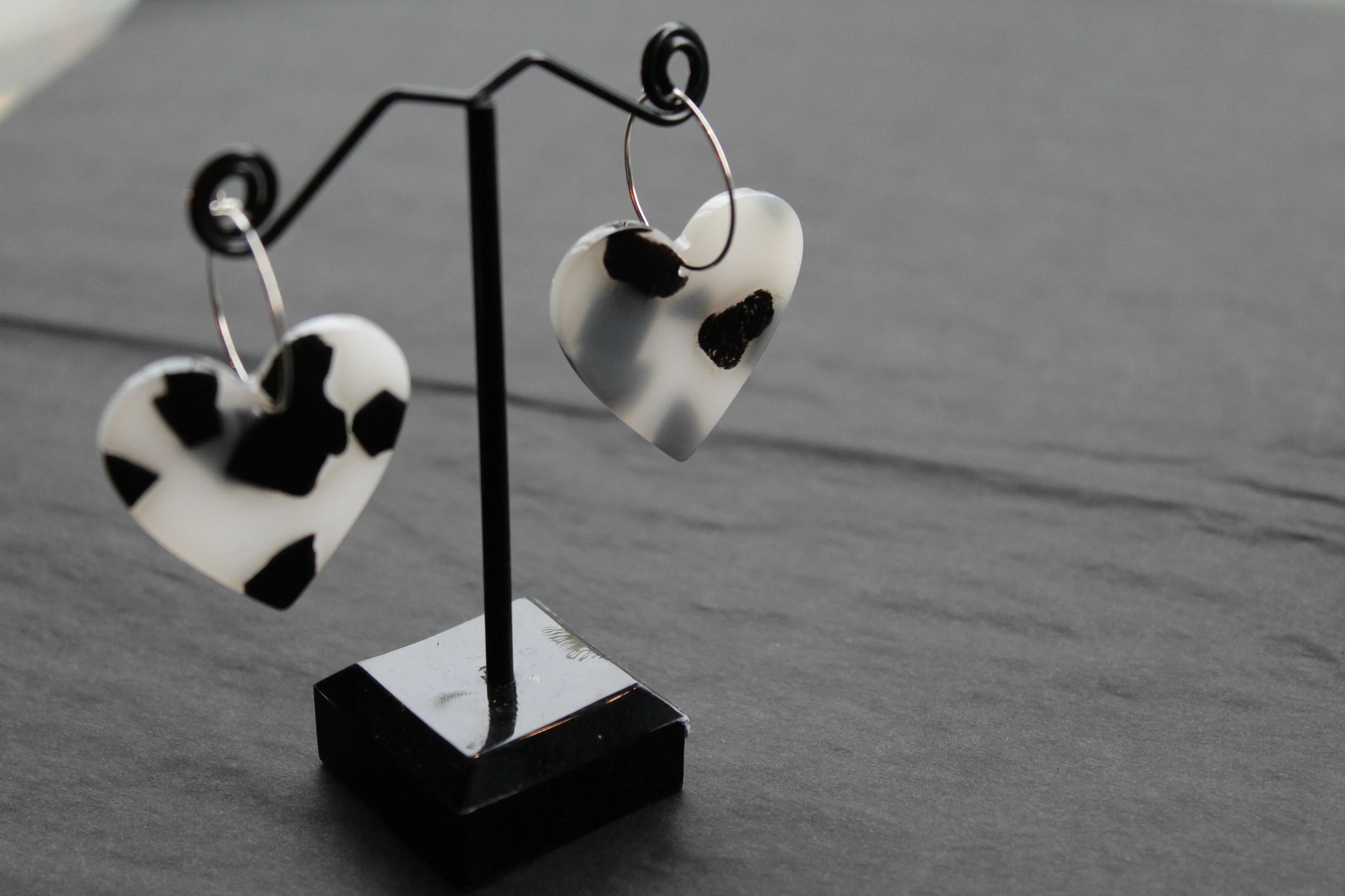 Acrylic Heart Hoops Black and White - Swax Jewellery Barmouth