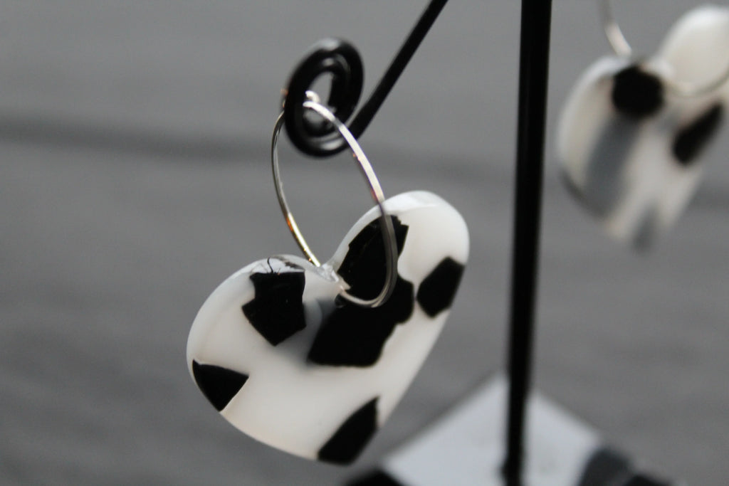 Acrylic Heart Hoops Black and White - Swax Jewellery Barmouth