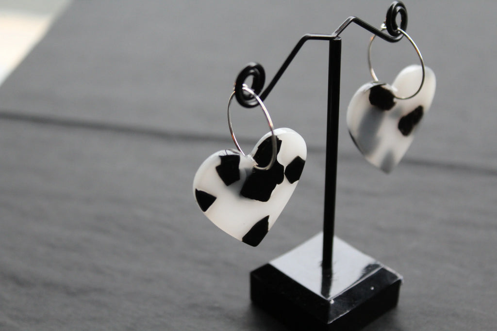 Acrylic Heart Hoops Black and White - Swax Jewellery Barmouth