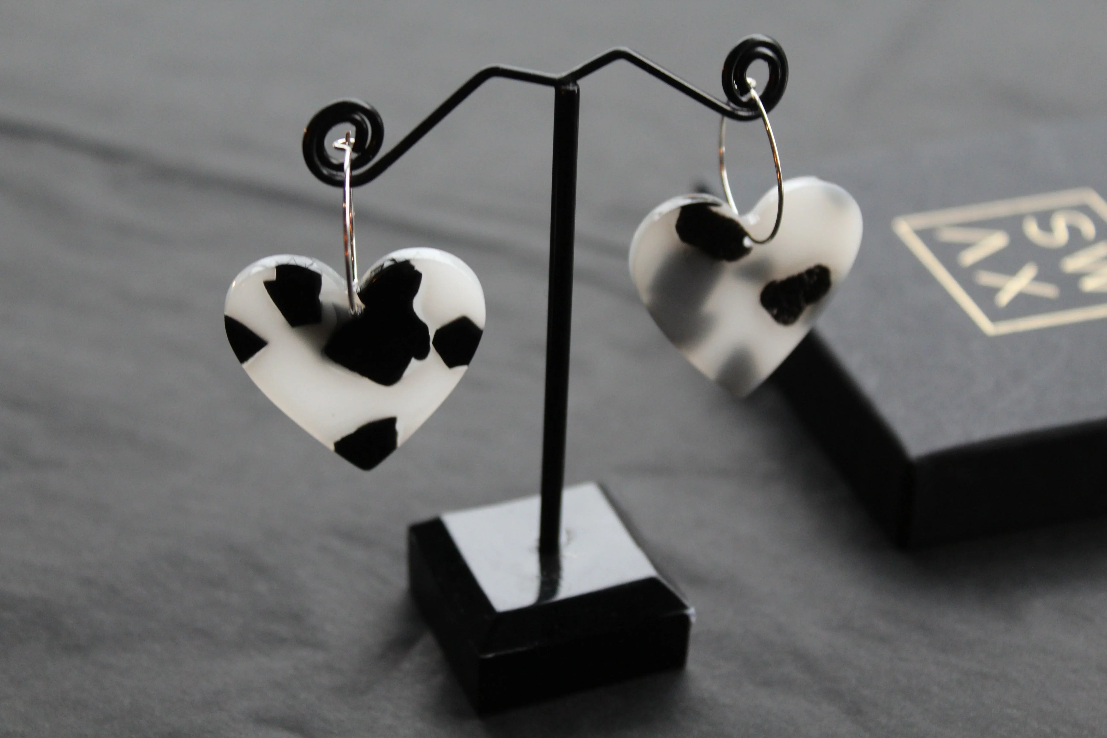 Acrylic Heart Hoops Black and White - Swax Jewellery Barmouth