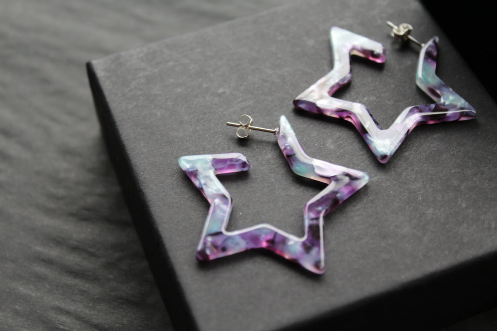 Acrylic Star Hoop Studs, Statement Earrings - Swax Jewellery Barmouth