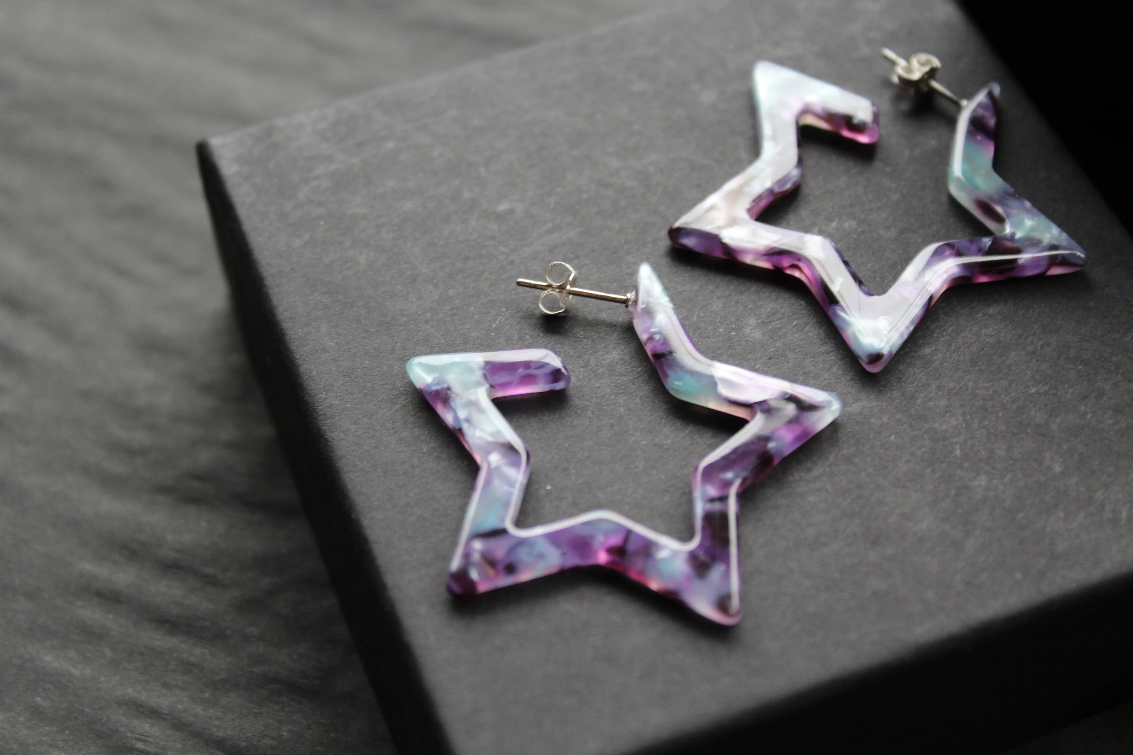 Acrylic Star Hoop Studs, Statement Earrings - Swax Jewellery Barmouth