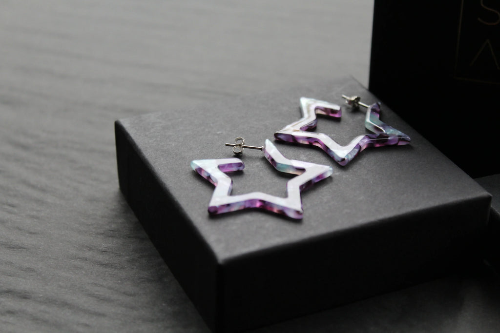 Acrylic Star Hoop Studs, Statement Earrings - Swax Jewellery Barmouth