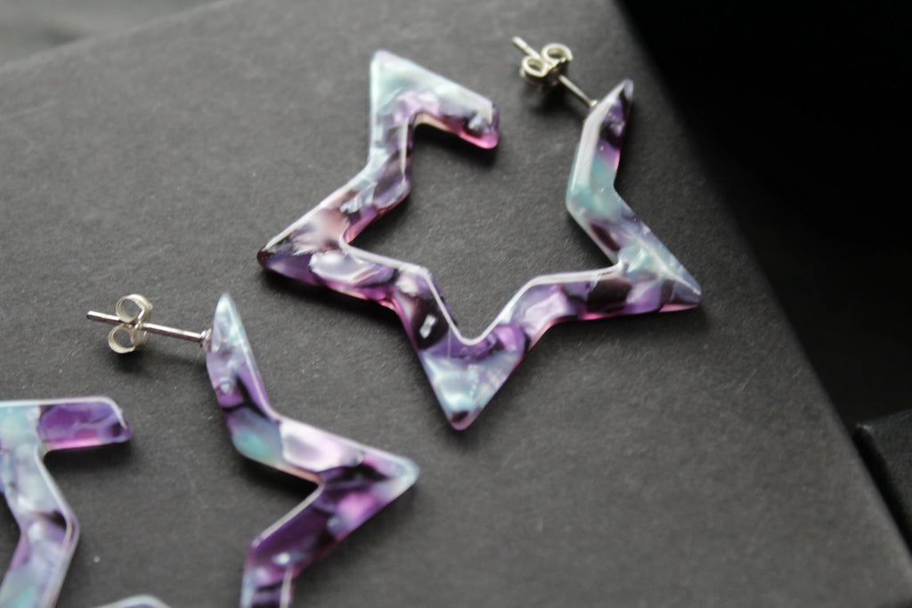 Acrylic Star Hoop Studs, Statement Earrings - Swax Jewellery Barmouth