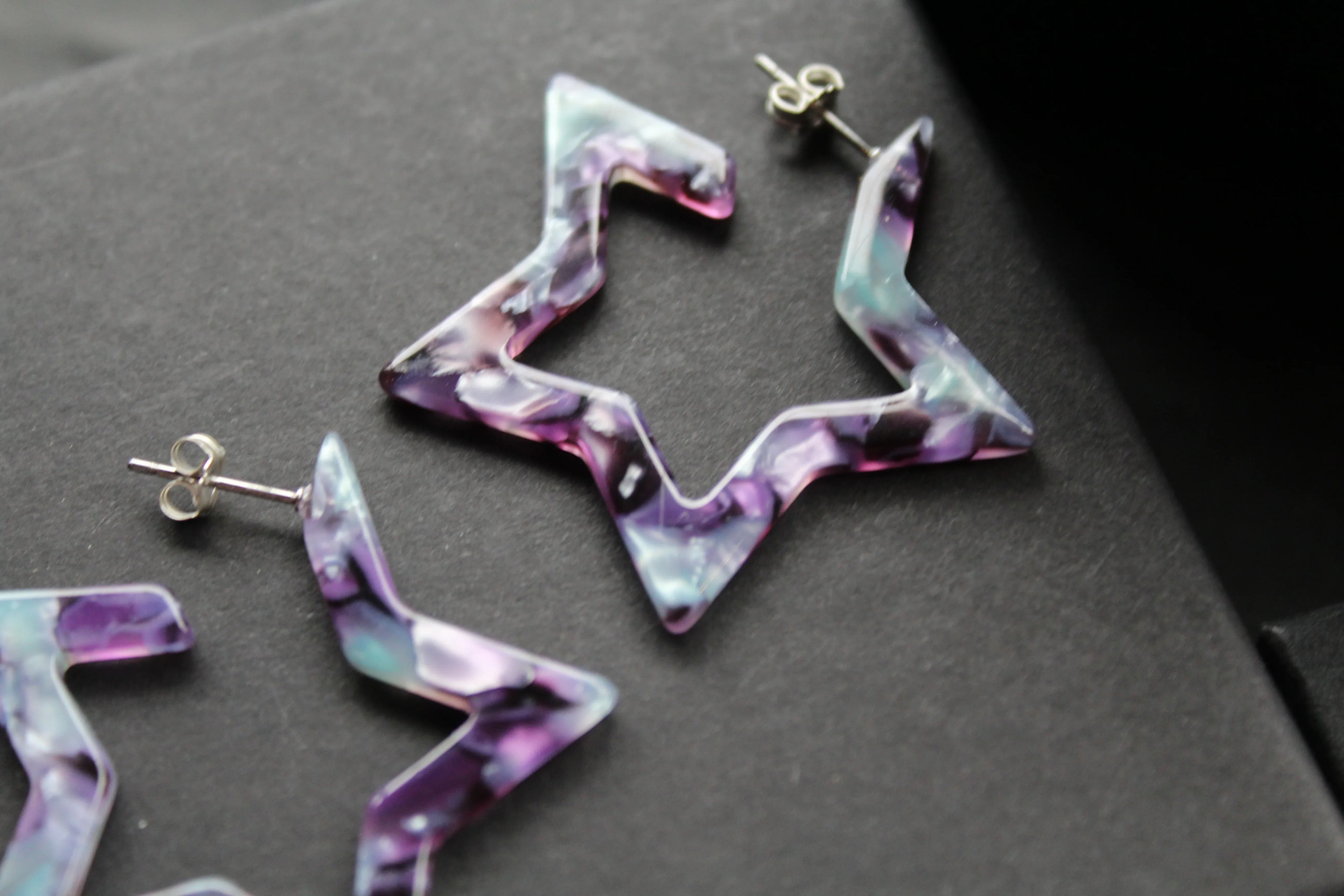 Acrylic Star Hoop Studs, Statement Earrings - Swax Jewellery Barmouth