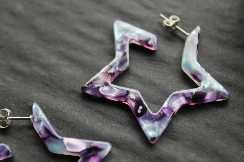 Acrylic Star Hoop Studs, Statement Earrings - Swax Jewellery Barmouth