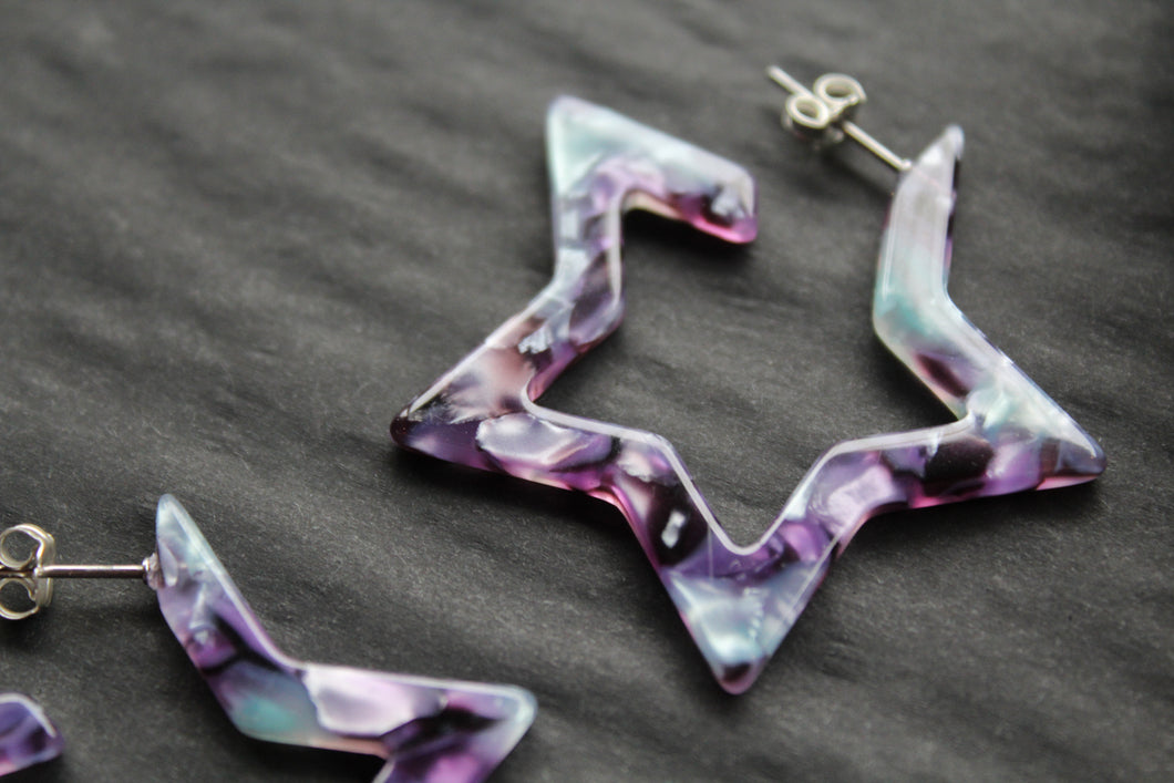 Acrylic Star Hoop Studs, Statement Earrings