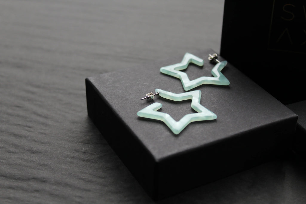 Acrylic Star Hoop Studs, Statement Earrings - Swax Jewellery Barmouth