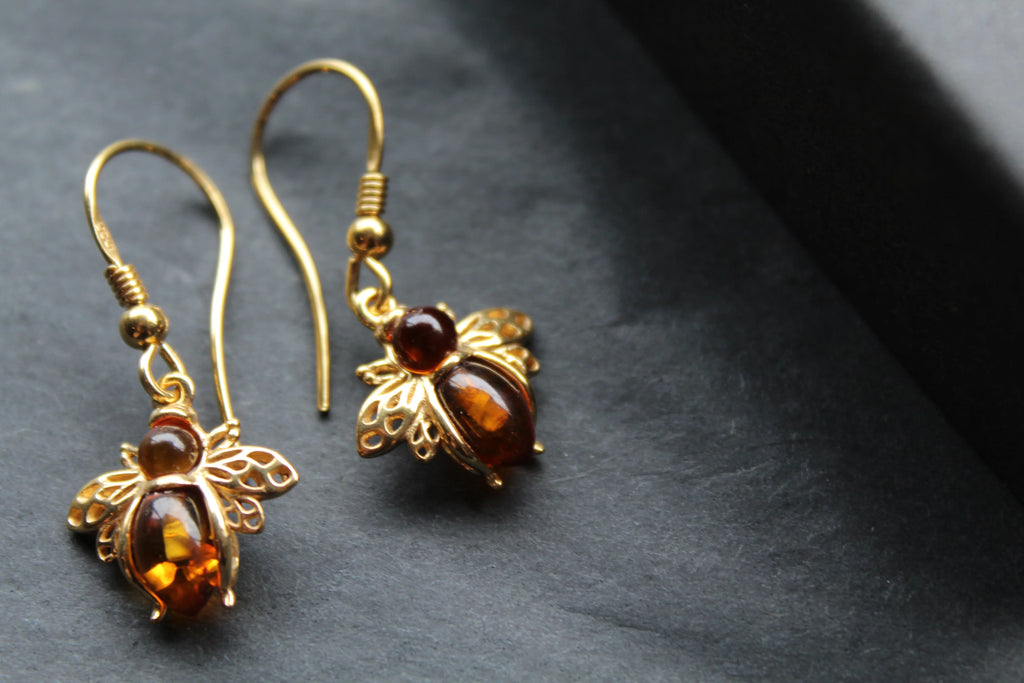 Amber Bumble Bee Drop Earrings - Swax Jewellery Barmouth