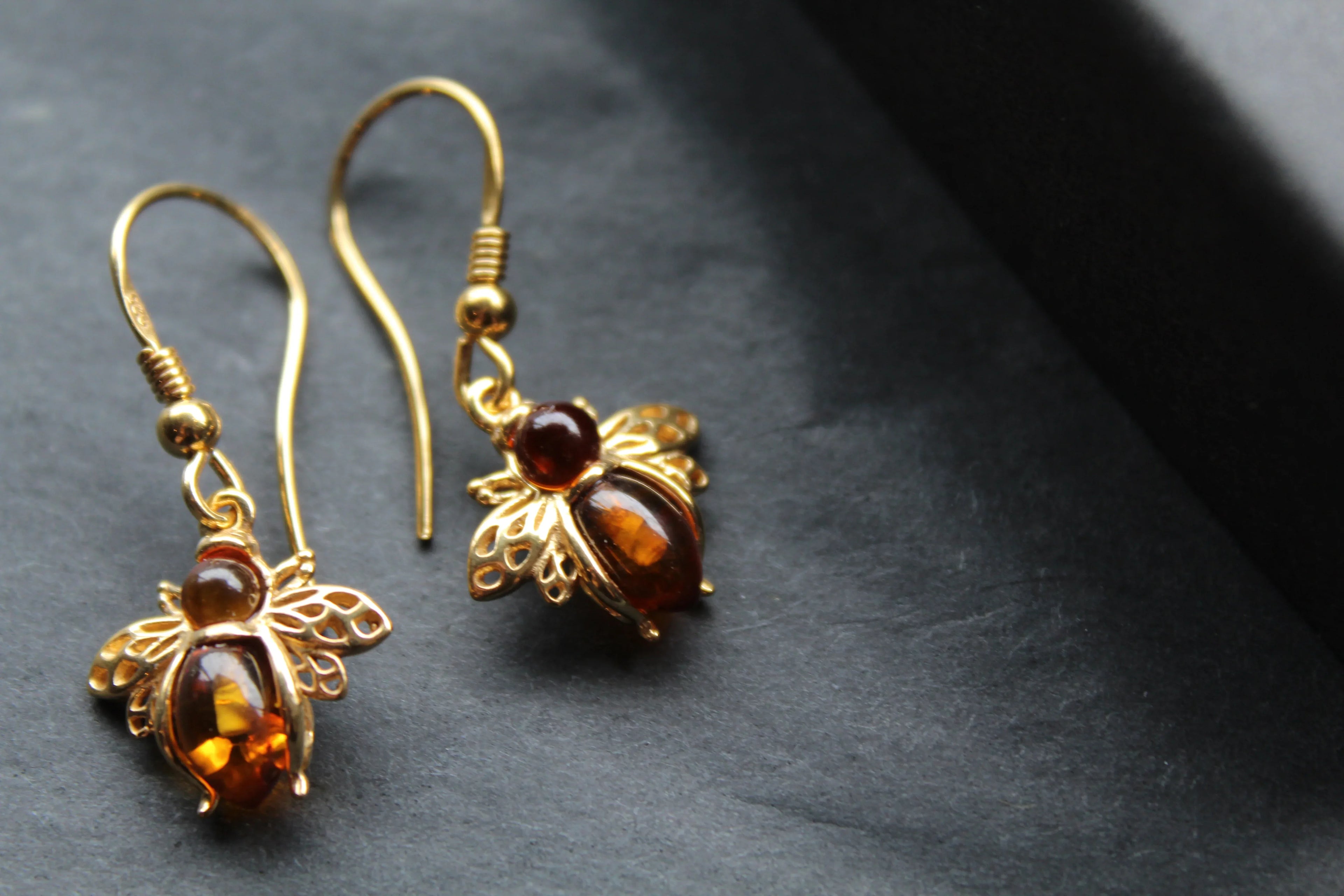 Amber Bumble Bee Drop Earrings - Swax Jewellery Barmouth