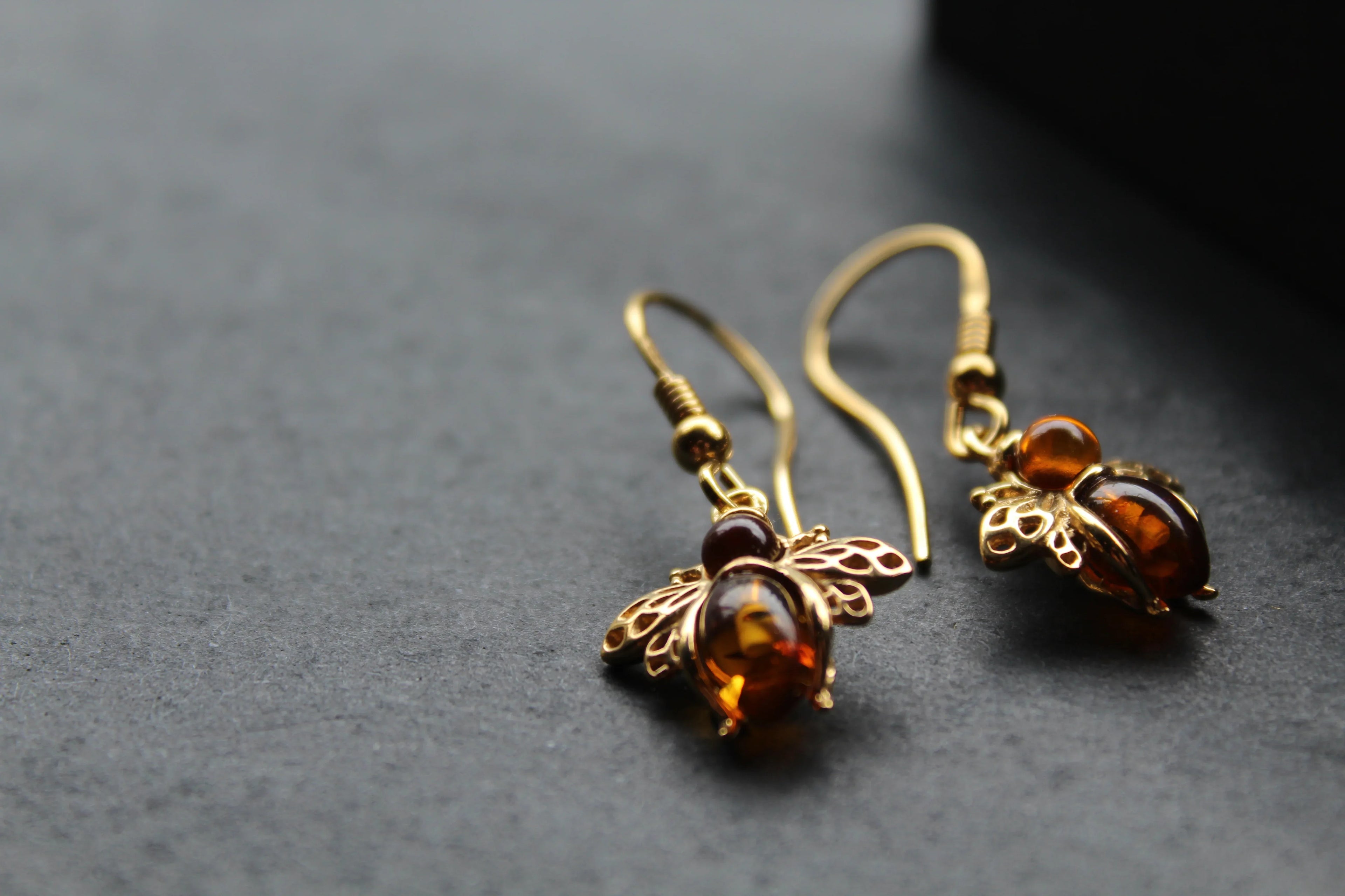 Amber Bumble Bee Drop Earrings - Swax Jewellery Barmouth