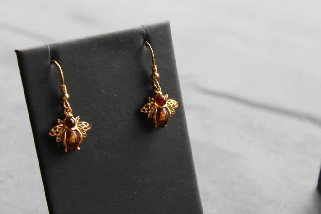 Amber Bumble Bee Drop Earrings - Swax Jewellery Barmouth
