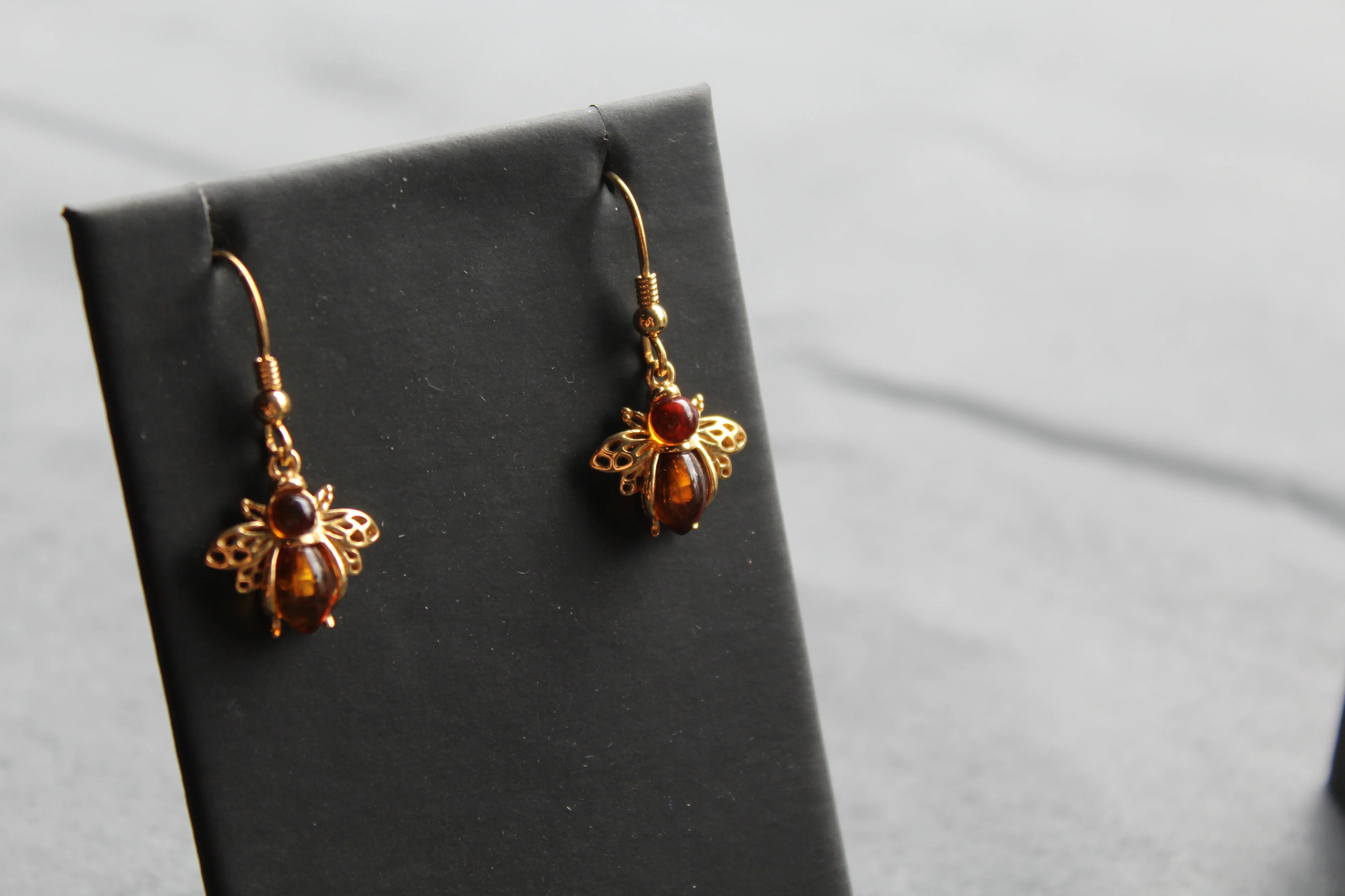 Amber Bumble Bee Drop Earrings - Swax Jewellery Barmouth