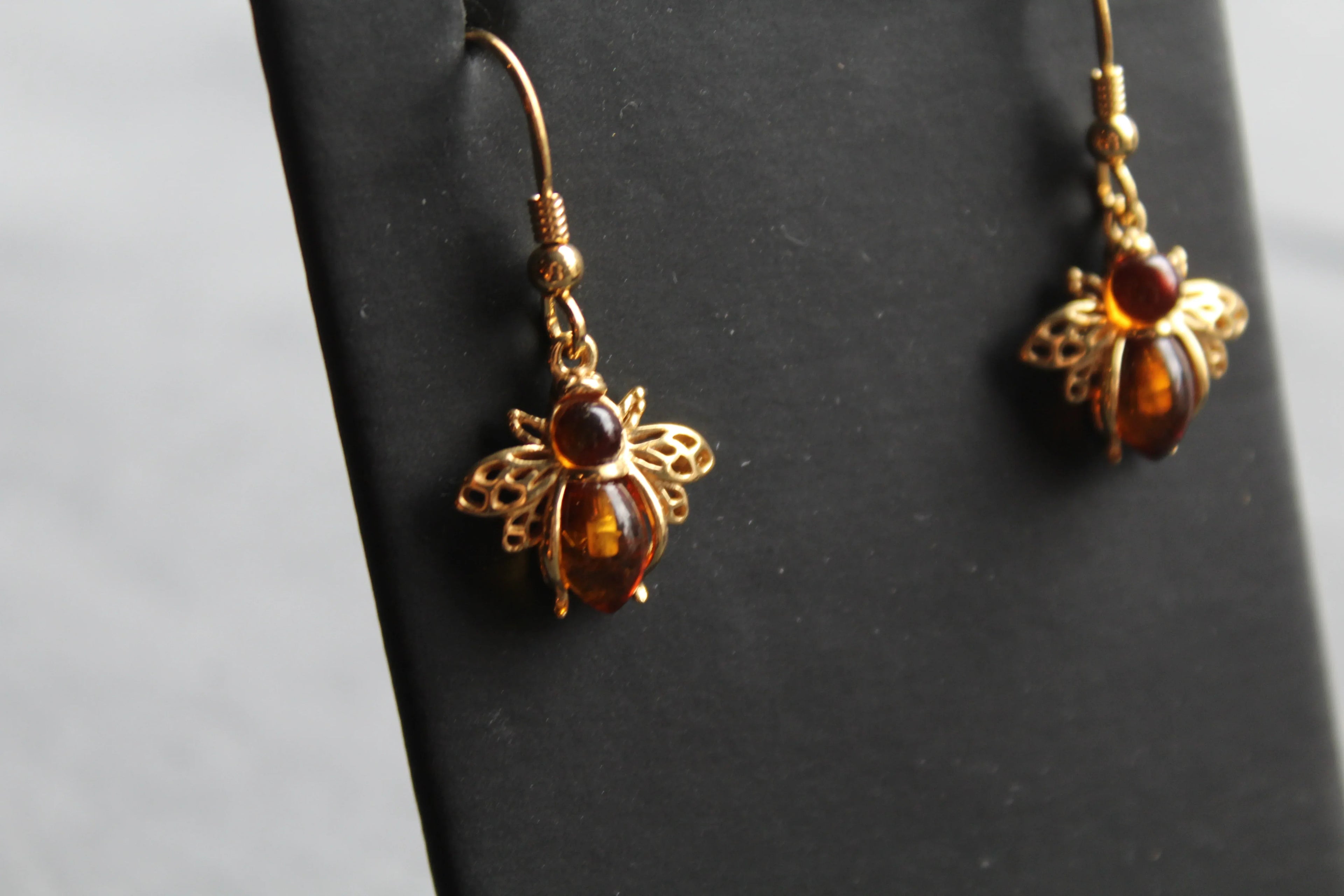 Amber Bumble Bee Drop Earrings - Swax Jewellery Barmouth