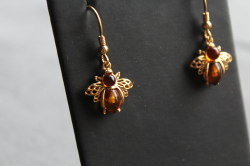 Amber Bumble Bee Drop Earrings - Swax Jewellery Barmouth