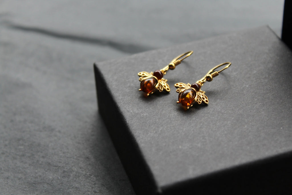Amber Bumble Bee Drop Earrings - Swax Jewellery Barmouth